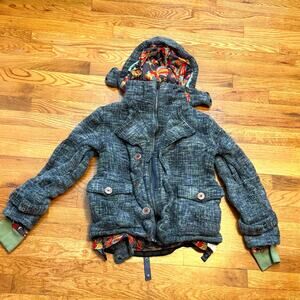 B by Burton Women’s Blue Green Wool Tweed Jacket Coat Winter Utility Outdoors